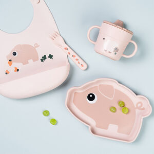 Babero de silicona con bolsillo Pigee rosa 