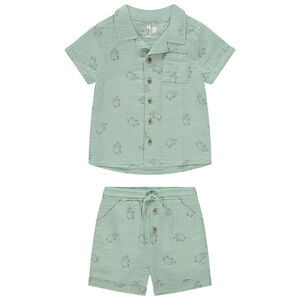 Conjunto 2 piezas de doble gasa estampado elefantes para bebé niño 