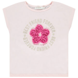 Camiseta de manga corta con flores efecto pétalos 3D para niña  Main Camiseta de manga corta con flores efecto pétalos 3D para niña