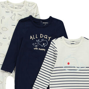 Lote de 3 peleles con estampado de ballenas para bebé niño con aperturas diferentes según la edad 