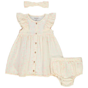 Conjunto de 3 piezas vestido + pololo + diadema de lunares para niña 