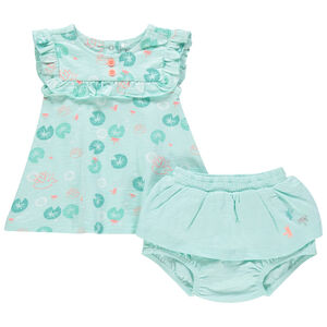 Conjunto con blusa estampada de nenúfares y pololo 