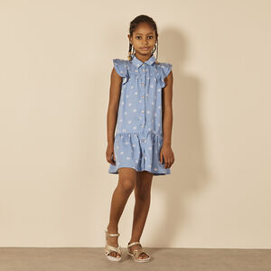 Vestido de manga corta con volantes y estampado de flores para niña 