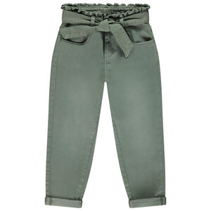 Pantalón vaquero verde liso con efecto denim y cinturón niña 