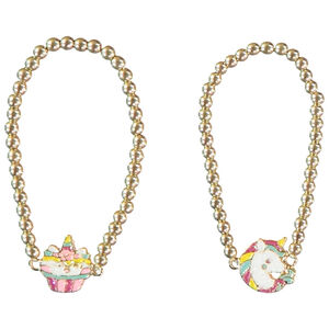 Pack de 2 pulseras doradas de unicornio con perlas para niña 