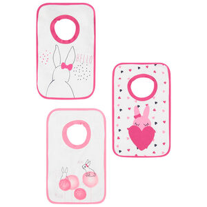 Lote de 3 baberos de algodón con estampado de conejito 