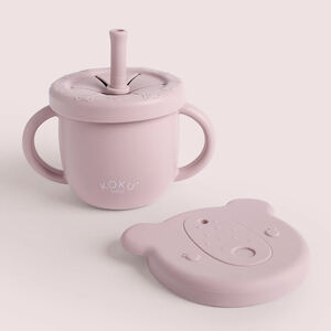 Taza didáctica 2 tapas +6M rosa 