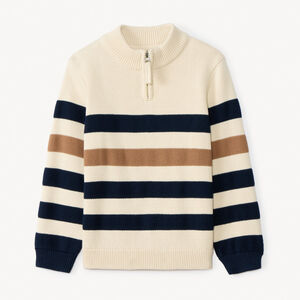 Pull manches longues à col camionneur à zip et rayures pour garçon   Main Pull manches longues à col camionneur à zip et rayures pour garçon
