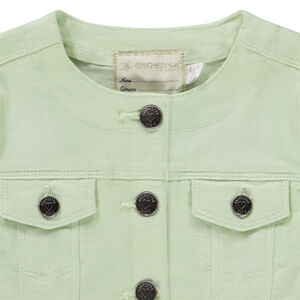 Chaqueta vaquera con cuello redondo y acabado de flecos para niña 