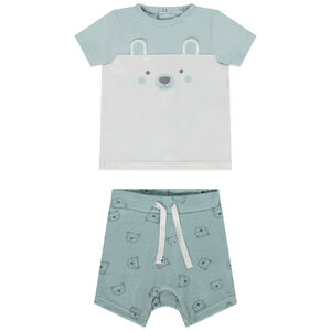 Conjunto corto de 2 piezas de felpa con estampado de osito para bebé niño 