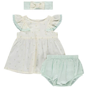 Conjunto 3 piezas blusa + bloomer + diadema para bebé niña 