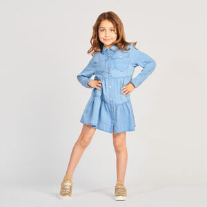 Vestido camisa de manga larga con volante para niña  Main Vestido camisa de manga larga con volante para niña