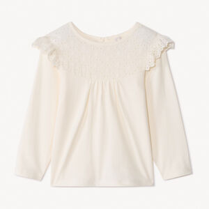 T-shirt manches longues uni à col marin brodé pour bébé fille 