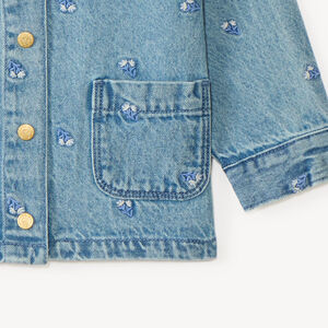 Chaqueta de mezclilla de manga larga con bordado de flores para niña. 