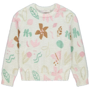 Suéter de punto efecto peludo con estampado floral para niña  Main Suéter de punto efecto peludo con estampado floral para niña
