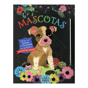 Libro con dibujos para raspar y colorear Mascotas +4 años 