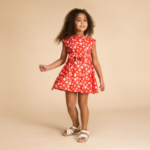 Vestido de manga corta ceñido con estampado de flores para niña 