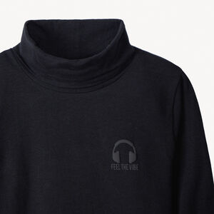 Lote de 2 camisetas térmicas de cuello alto lisas con estampado puff para niño 