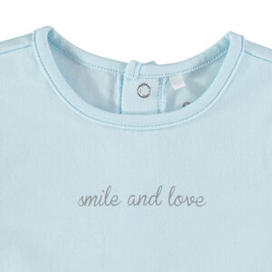 T-shirt manches longues en coton bio à message printé bleu ciel 