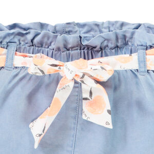 Short en twill délavé avec ceinture et broderie pour bébé fille 
