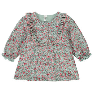 Tunique en voile de coton et doublure en popeline imprimé fleuri pour bébé fille Main Tunique en voile de coton et doublure en popeline imprimé fleuri pour bébé fille