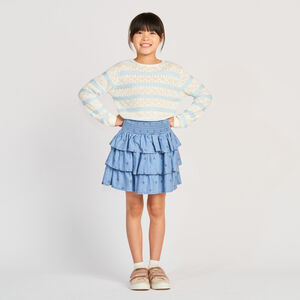 Falda corta con vuelo y estampado con cintura smock niña 