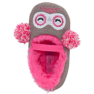 Patucos de punto brillantes con forro de peluche rosa 