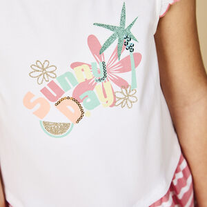 Vestido efecto 2 en 1 con estampado fantasía y rayas para niña 