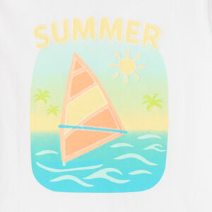 Camiseta de manga corta lisa con estampado veraniego para niño. 