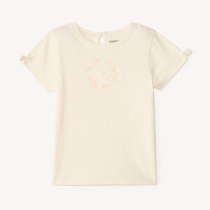 Camiseta de manga corta lisa con estampado de conejo para niña. 