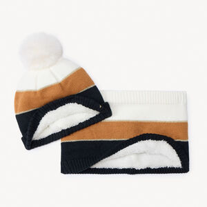 Conjunto gorro y braga de punto colorblock para niña 