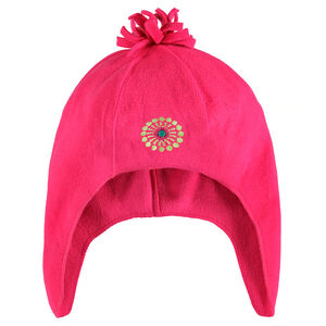 Gorro con orejeras de micropolar con bordado y pompón 