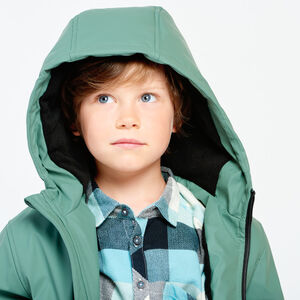 Parka de goma con capucha y forro de micropolar para niño. 