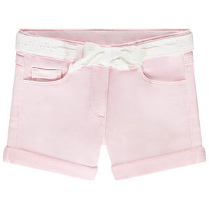 Short efecto vaquero con cinturón de bordado inglés para niña 