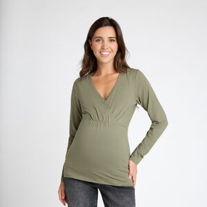 Camiseta de manga larga para embarazo y lactancia con cuello cruzado 