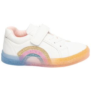 Zapatillas bajas con cordones y velcro con estampado de arcoíris para niña. 