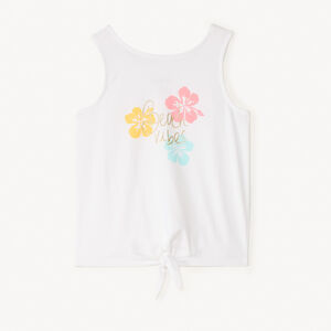 Camiseta sin mangas con efecto anudado y estampado brillante para niña 