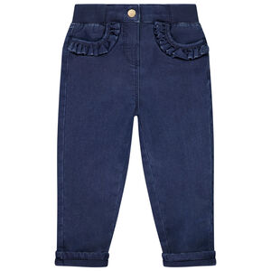 Jeans de denim con volantes en los bolsillos para bebé niña 