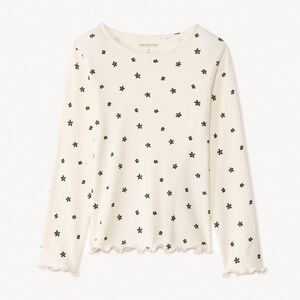 Camiseta de manga larga de punto acanalado con estampado de flores para niña 