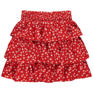 Falda con volantes de jersey arrugado estampado de flores para niña 