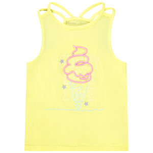 Camiseta de jersey con estampado fantasía y cinta niña 