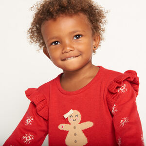 Vestido de punto jacquard con motivos navideños niña bebé. 