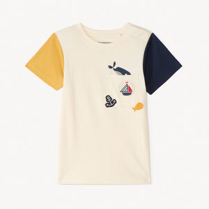 Camiseta de manga corta color block para bebé niño. 