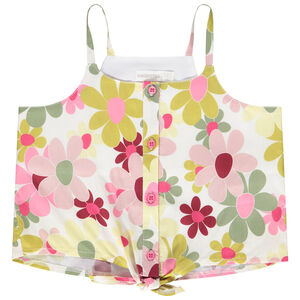 Camiseta sin mangas efecto nudo estampado flores para niña 