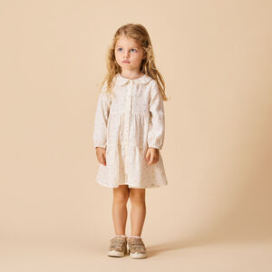 Robe de manga larga estampada y con volante para niña bebé 