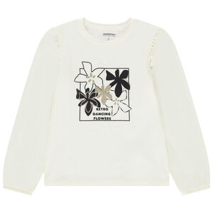 Camiseta de manga larga estampada floral con purpurina para niña 