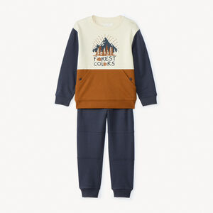 Conjunto de chándal de felpa con efecto color block para niño.  Main Conjunto de chándal de felpa con efecto color block para niño.