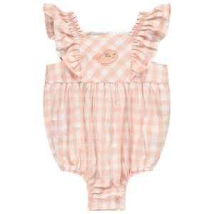 Pelele de cuadros vichy con parche de ballena para bebé niña 