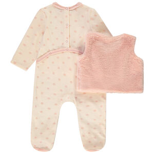 Chaleco de efecto piel de oveja + pelele para bebé niña con aperturas según la edad 