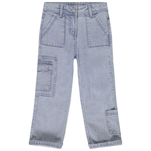 Pantalón recto en denim estilo cargo con bolsillos para niña 